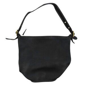 VTG First Class Black Genuine Leather Buckle Strap Bucket Bag Shoulder Handbag